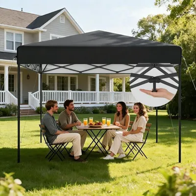 Immagine prodotto di Padiglione pop-up 3x3 metri, impermeabile, con protezione UV, struttura in acciaio, colore antracite, altezza regolabile