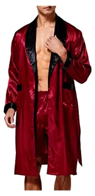 Produktbild von Herren Satin Bademantel, leichter Seiden-Bademantel mit Shorts-Set, Spa Kimono Nachtwäsche