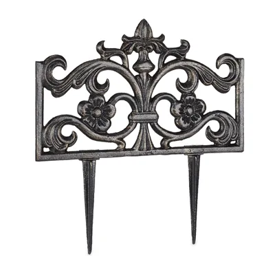 Produktbild von 2er Set Beetzaun Gusseisen, mit Erdspieß, einfaches Stecksystem, Zierzaun, nostalgisch, H x B x T 37 x 36 x 2 cm, bronze