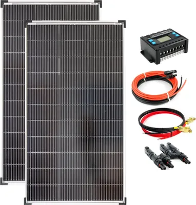 Produktbild von Komplettset 2x120 Watt Solarmodul 1070x585 20A Laderegler Kabel Stecker Solar Photovoltaik