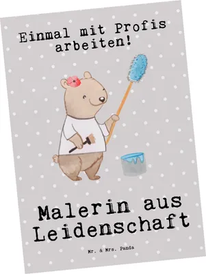 Produktbild von Mr. & Mrs. Panda Postkarte Malerin Leidenschaft - Grau Pastell - Geschenk, Fotokarte, Malerbetrieb, Witzig, Meisterprüfung, Ansichtskarte, Spruch, Ansichtskarten, Maler