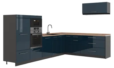 Imagen del producto de Cocina esquinera Vicco Fame-Line Azul oscuro alto brillo/Antracita 327 x 227 cm, ET Roble, Model 64365