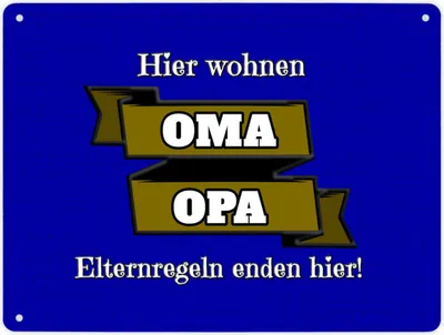 Produktbild von Metallschild XL in 21x28 cm Hier wohnen Oma & Opa mit Stoffoptik in blau und