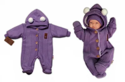 Productafbeelding van Gebreide jumpsuit/overal LUX STAR met imitatiebont - dubbele laag, pruimkleurig, maat 68