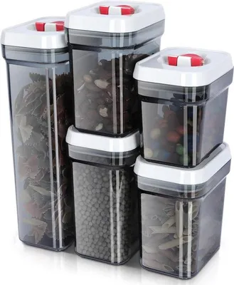Immagine prodotto di Contenitore ermetico in 5 pezzi, scatola di plastica ermetica senza BPA per snack, pasta, fiocchi d'avena, chicchi di caffè, set da 5 pezzi, contenitore ermetico con coperchio