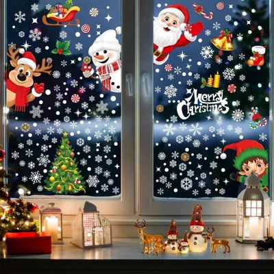 Produktbild von Weihnachts Fensterbilder 9 Stück 20x30cm Selbstklebend PVC Schneeflocken Deko