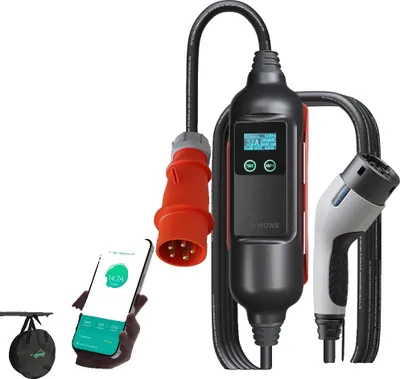Zdjęcie produktu dla Przenośna ładowarka Khons EV, moc 22 kW, prąd 32 A, 22 kW 32 A 3-fazowa, TYP2