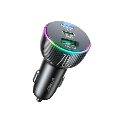 Produktbild von Joyroom Autoladegerät 70W mit 3 Anschlüssen: USB, 2 x USB C schwarz (JR-CL26)
