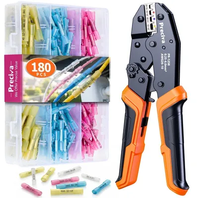 Immagine prodotto di Set di pinze per crimpatura con 180 connettori termorestringenti (da 0,25 a 6 mm²)