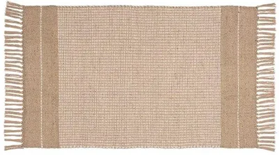 Produktbild von Unyqoos® Badematte 70% Jute / 30% Baumwolle, 50 x 80 cm – natürlicher Badvorleger mit dezentem Muster & Fransen, für Bad, Flur und Fußbodenheizung