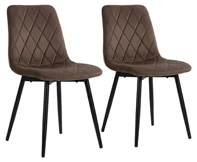 Produktbild von Relaxdays Esszimmerstuhl, 2er Set, Samt, Metallbeine, 120 kg, Wohnzimmer & Küche, gepolsterter Küchenstuhl, braun