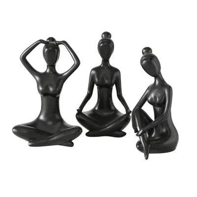 Produktbild von 3er Set XXL Grösse Handgemachte Yoga Figuren Marie und ihre Yogapraxis in schwarz Höhe 30cm