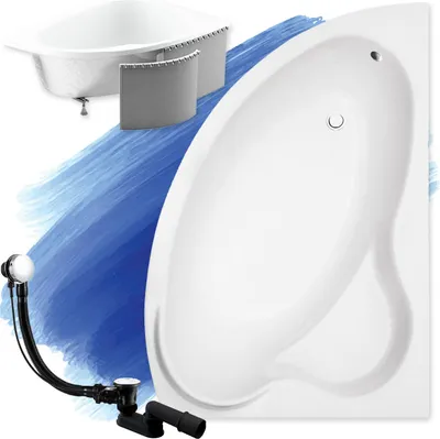 Produktbild von Badewanne Eckbadewanne 140x90 Rechts mit Styroporverkleidung, Ablauf & Füße GRATIS | Komplettset 4in1 Original Acryl Wanne Siphon | BADLAND ADA
