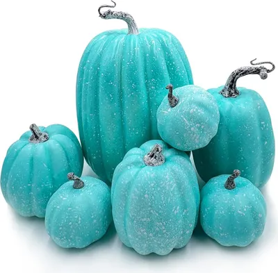 Produktbild von Künstliche Kürbisse 7 Stück verschiedene Größen Blau Herbst Dekoration