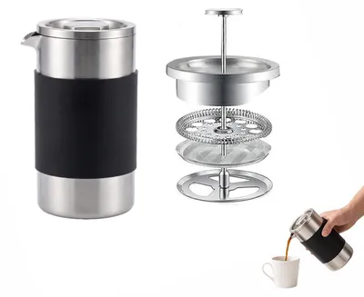 French Press 350 ml, doppelwandig, Edelstahl, schwarz