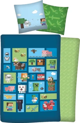 Produktbild von Minecraft Bettwäsche für Jungen 135x200 80x80 cm Motiv Pixel mit Reißverschluss aus 100% Baumwolle