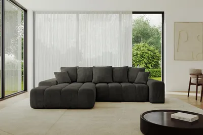 Produktbild von ALTDECOR Ecksofa mit Schlaffunktion und Bettkasten ENSI-L - 267x164x69 cm Schwarz - Corner Sofa Bett Eckcouch Couch L-Form Schlafcouch Ausziehbar Wohnlandschaft Schlafsofa Couchsofa