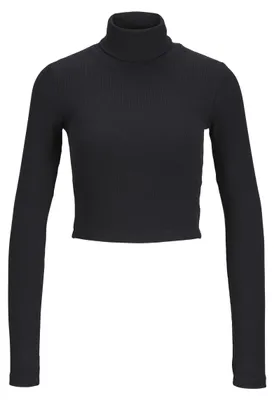 Productafbeelding van JJXX Damen JXFAN STR LS Crop Rib T-shirt, JRS NOOS top, zwart, maat XL