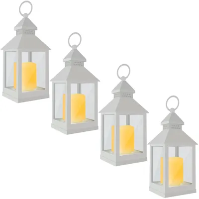 Produktbild von Eaxus® 4er Set Blaze-it LED Laterne - Windlicht mit Realistischem Flammeneffekt und Echtglas, Weiß