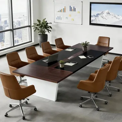 Produktbild von Konferenztisch Büro 240x120x74cm Schwarz/Weiß 2,5cm Tischplatte