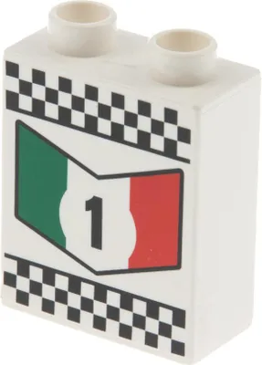 Produktbild von 1x Lego Duplo Motivstein 1x2x2 weiß bedruckt Ziel Fahne Flagge rot grün 4066pb396