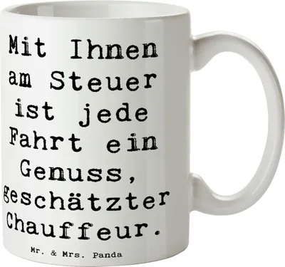 Produktbild von Mr. & Mrs. Panda Becher Spruch Chauffeur Genussfahrt - Weiß - Geschenk, schöne tasse, Bedanken, handgefertigt, Kaffeetasse, Vertrauen, Taxifahrer, Kakaotasse, Danke sagen
