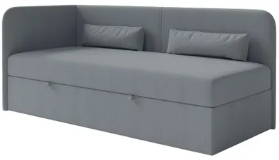 Image de Selsey Calmmo - Lit d'adolescent 90x200 avec coffre de lit, housse chenille, tête de lit à gauche, gris foncé