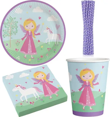 Produktbild von Partyset Prinzessin Geburtstagsdeko Kindergeburtstag Teller Becher Servietten