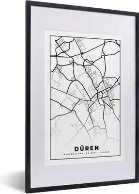 Produktbild von MuchoWow® Gerahmtes Poster Karte - Düren - Karte - Stadtplan 40x60 cm - Poster mit Schwarzem Bilderrahmen Wandposter Rahmen Foto Bilder - Poster in Rahmen
