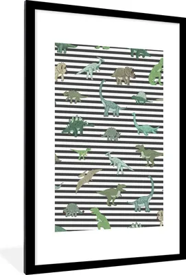 Produktbild von MuchoWow® Gerahmtes Poster Kinderzimmer - Schwarz - Dinosaurier - Jungen - Mädchen - Kinder 60x90 cm - Poster mit Schwarzem Bilderrahmen Wandposter Rahmen Foto Bilder - Dekoration - Wandposter Wohnzimmer - Hochwertig