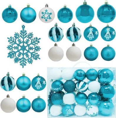 Productafbeelding van Famanu kerstboomornamentenset, 50 stuks - Blauw en wit - Geschikt voor binnen- en buitengebruik