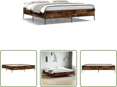Produktbild von The Living Store Bettgestell Räuchereiche 200x200 cm Holzwerkstoff und Metall
