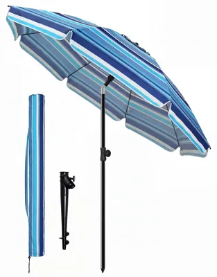 Produktbild von VOUNOT® Sonnenschirm Strandschirm 200cm mit Tragetasche und Bodenanker Blaue Streifen
