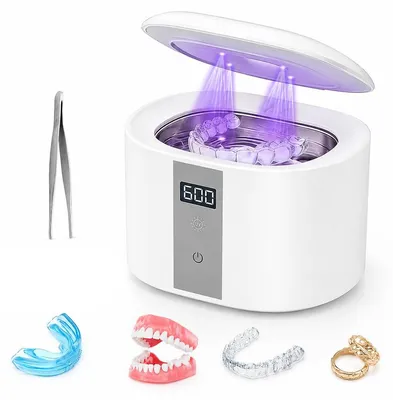 Produktbild von Ultraschall Reinigungsgerät, Dentalreiniger für Zahnprothesen und Aligner, 45 kHz mit 3 Reinigungszeiten Weiß