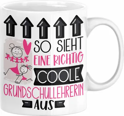 Produktbild von Grundschullehrerin Geschenk Tasse Geschenkidee für Grundschullehrerin Geburtstag Weihnachten Spruch So Sieht Eine Richtig Coole Grundschullehrerin Aus Kaffee-Becher  (Weiß)