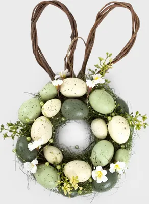 Zdjęcie produktu dla HOMLA Stroik wielkanocny EASTER JOY z jajkami i uszami 40x23x8 cm