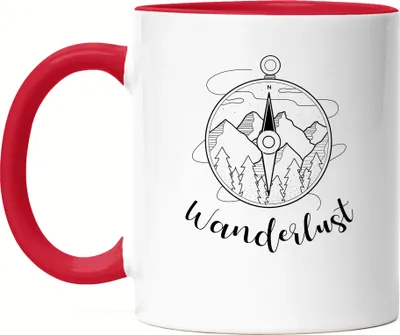 Produktbild von Wanderlust Tasse Rot Camping Reisen Abenteuerlust Kompass Urlaub