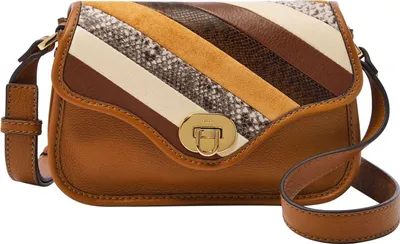 Image de FOSSIL sac à épaule bandoulière Heritage Mini Flap Crossbody Bag Brown Stripe marron clair