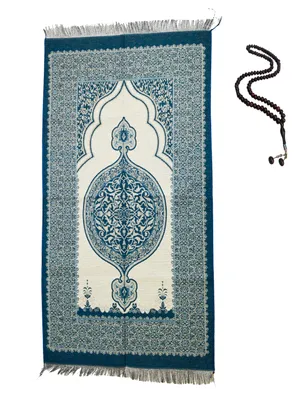 Immagine prodotto di Tappeto da preghiera turco  - Motivo Mihrab  - Sottile  - 250 g  - 125x65 cm - Misbaha - Turchese