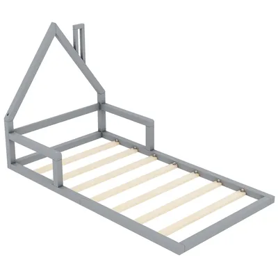 Produktbild von Kinderbett mit Lattenrost, 90x200 cm, Hausbett, Bodenbett, Jugendbett, Kiefer