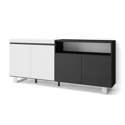 Produktbild von Sideboard, Highboard, 200x35x87cm, 4 Türen, Industriedesign, Weiß und Schwarz