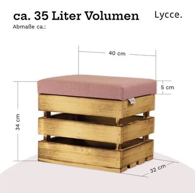 Obrázok produktu pre Lycce taburetka s úložným priestorom, taburetka z drevenej debny s čalúneným vekom – 35 l, farba: ružová