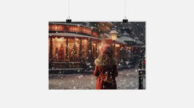 Produktbild von Weihnachtsposter - Mädchen Poster - Schneeposter - Magisches Poster - Stadtposter - 91x61cm - Perfekt zum Einrahmen