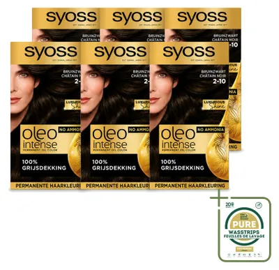 Produktbild von 6 x SYOSS Oleo Intense 2-10 Permanente Haarkleuring - Bruinzwart - Vorratspackung - 6 Stücke