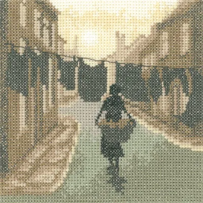 Produktbild von Heritage Kreuzstich Set Aida "Waschtag (A)", Zählmuster, PSWA1401-A, 12,5x12,5cm