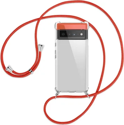 Produktbild von Handykette Backcover-Schutzhülle mit Band (Metall silberfarben) für Google Pixel 6 Pro - rot