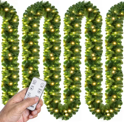 Produktbild von CASARIA® Weihnachtsgirlande mit Beleuchtung Fernbedienung 5m 100 LEDs Innen Außen Grün Weihnachtsdeko Weihnachten Deko Girlande Tannengirlande Warmweiß