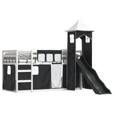 Produktbild von Möbel Etagenbett mit Rutsche und Gardinen Weiß und Schwarz 90x190 cm - Polsterbett 3284209