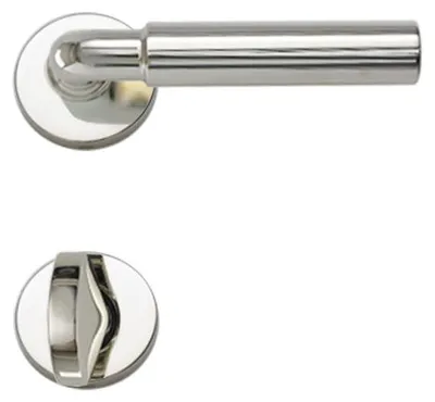 Produktbild von Drecoma Rosettengarnitur Bauhaus glanznickel Verschraubung unsichtbar mit abgerundetem Drücker (Lochung: WC) Lochung: WC