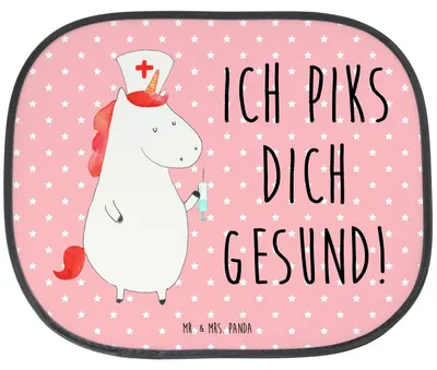 Produktbild von Mr. & Mrs. Panda Sonnenschutz Auto Einhorn Krankenschwester - Rot Pastell - Geschenk, Seitenscheibe, für Autoscheiben, Krankenhaus, Krankenpfleger, Krankenpflegerin, Pkw